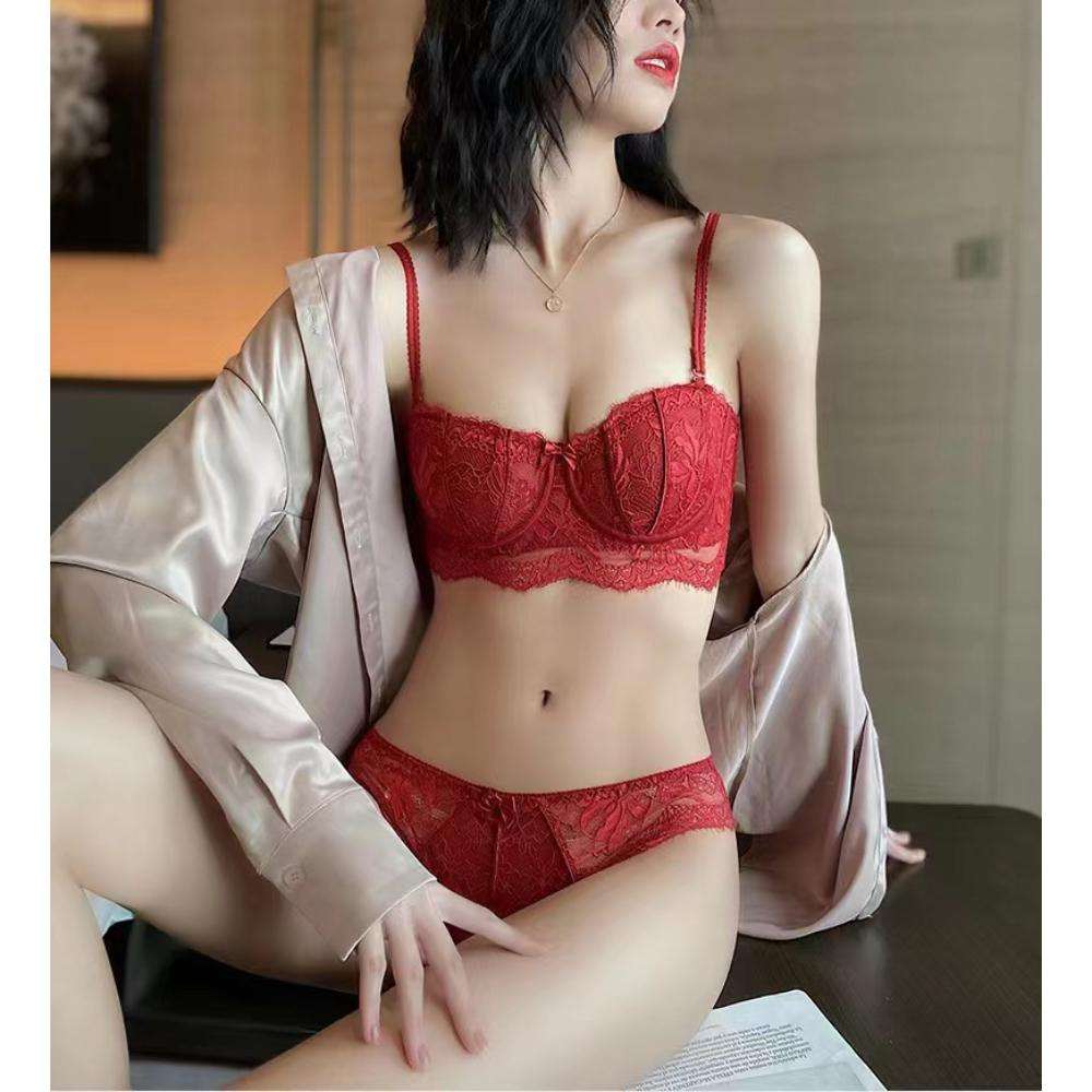 main_pic_0-1394 European and American Sexy Lace Lingerie Set, Strapless, Anti-slip, Beautiful Back, Large Chest and Petite Bra Set - 图片 1