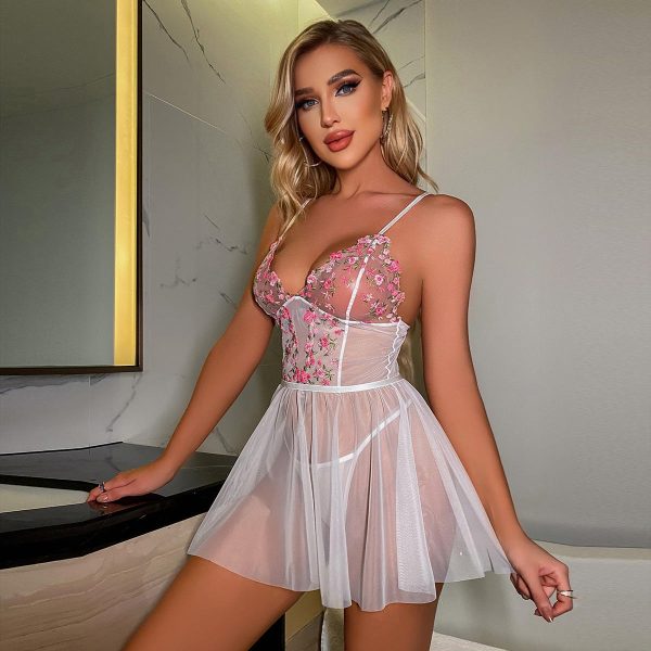 Lady Sleeping Dress Boudoir Nighties Sexy Lingerie Lace Babydoll Mesh Sleepwear Lingerie Dress Sexy Costume