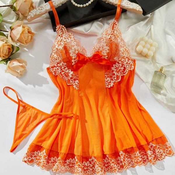 Summer Knee Length Short Nightdress Loose Lace Bow Night Dresses for Women