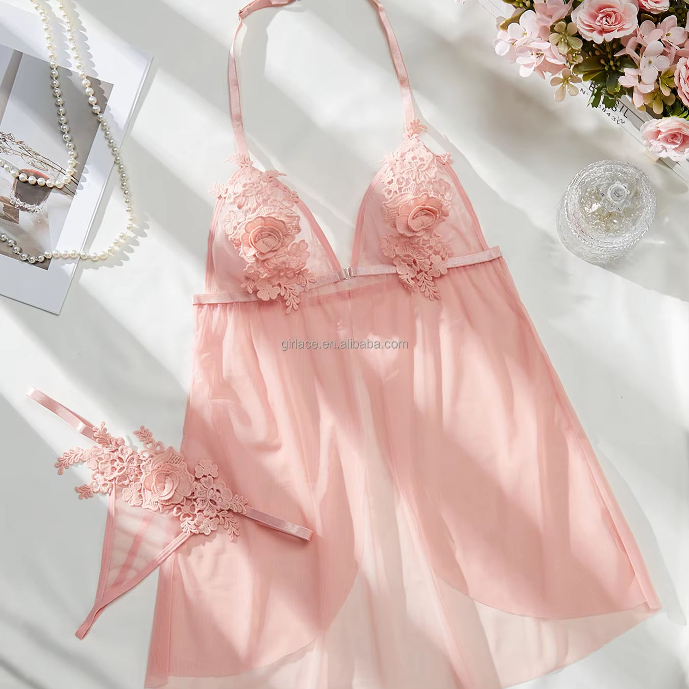 main_pic_0-1420 Charming Pastel Pink Babydoll Offering Soft Feminine Touch Babydoll Lingerie Dress Mini Wear Women Nighties Babydoll Lingerie - 图片 1