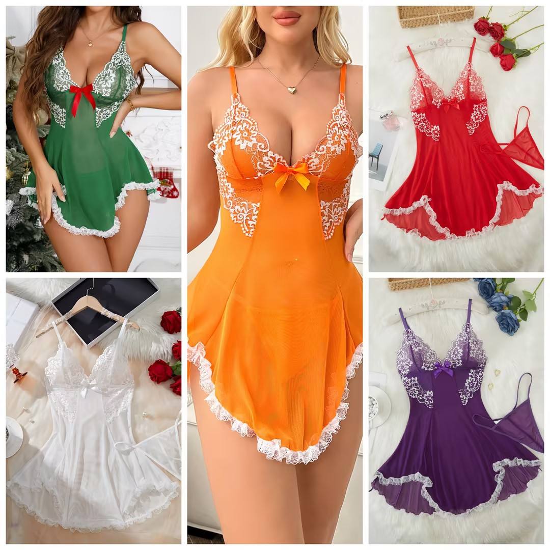 main_pic_0-1428 Wholesale Sexy Lingerie Nightdress Thong Set Attractive Sleepwear Robe Sexy Lingerie for Women Sling Pure Nightdress - 图片 1