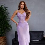 High Quality Women's Nightdress Transparent Seductive Halter with Lace Trim Embroidery Lingerie Sleepwear Free Size Nightdress