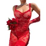 Women's Sexy Lingerie Lace Sheer Long Dress Temptation Nightdress Thong Two-Piece Set New Style