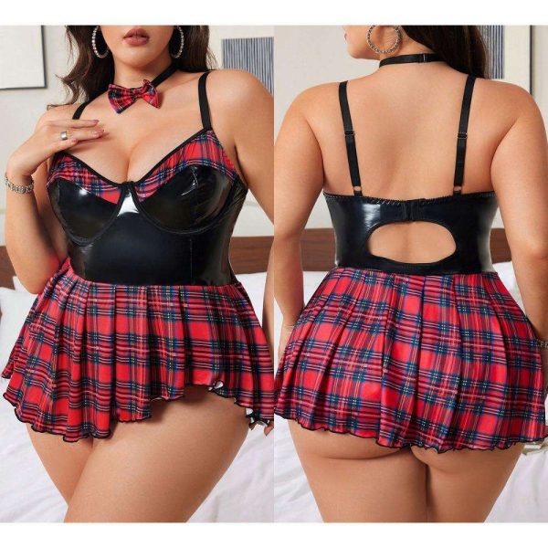 European and American Best-selling Hollowed-out Romantic Checkered Uniform See-through Romantic Nightgown Uniform Underwear Set