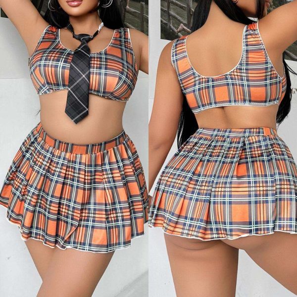 Plus-size Erotic Lingerie Checkered Uniform, Erotic Role-playing Erotic Nightgown Uniform, Sexy Lingerie Set