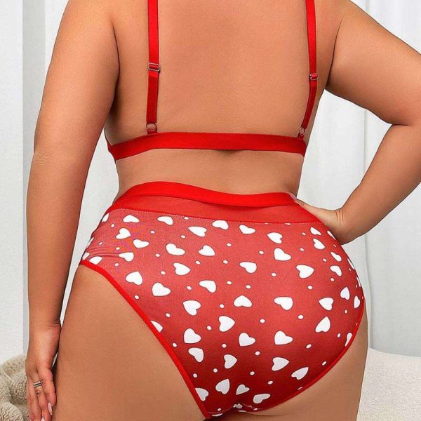 New Plus-size Sexy and Spicy Lingerie Set, European and American Export Printed Deep V-neck Low-cut Close-fitting Lingerie