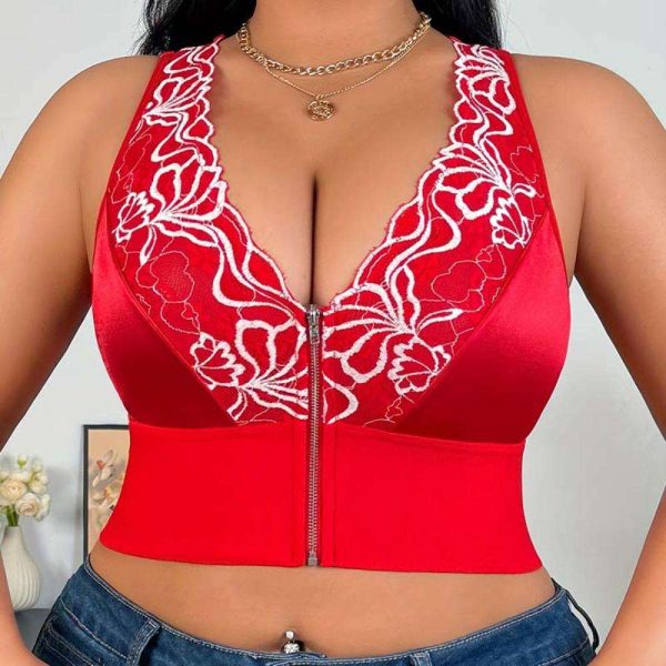 New Plus-size Sexy Lingerie with Embroidered Zippers, Deep V, Low Cut and Close-fitting for Women From Europe and America