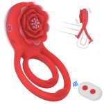 Wholesale Rose Cock Ring Clitoral Stimulator Vibrating Couple Silicone Ring Man Penis Rings for Men Ejaculation Delay Red 80g
