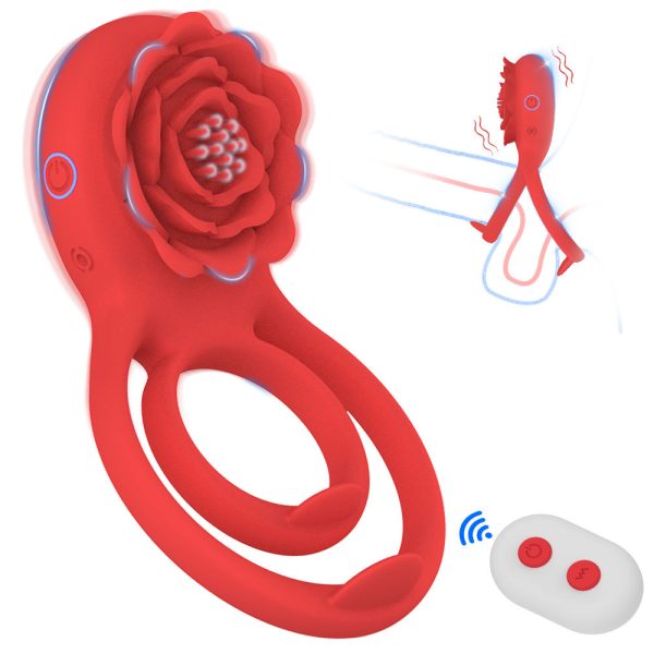 Wholesale Rose Cock Ring Clitoral Stimulator Vibrating Couple Silicone Ring Man Penis Rings for Men Ejaculation Delay Red 80g
