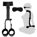 BDSM Neck to Wrist Bondage Restraints Set - Behind Back Handcuffs Collar With Blindfold Adjustable Bondage Accessories