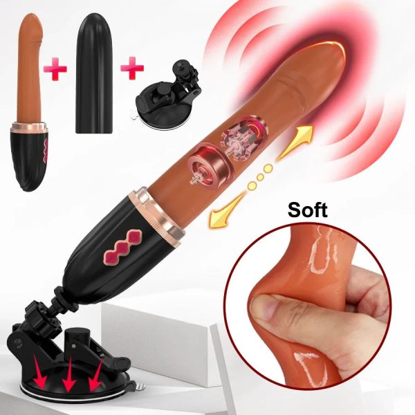Realistic Automatic Thrusting Dildo Vibrator With Handle and Sucker Heating Telescopic Vibrating Sex Machine for Woman