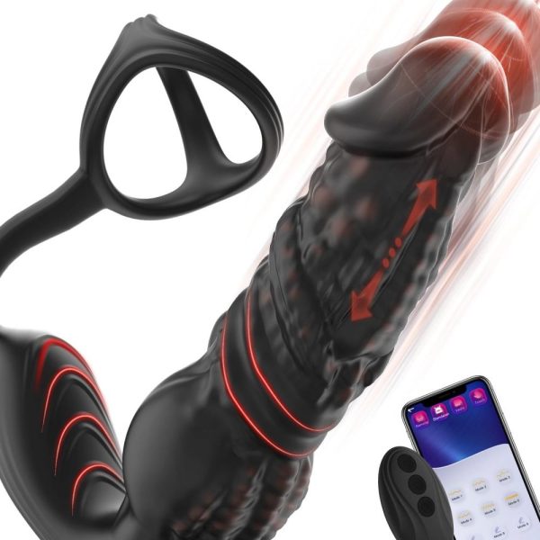 Thrusting Prostate Massager Anal Vibrator for Men Double Ring Masturbation Tools 6 in 1 Vibrating Toys with Silicone Cock Ring