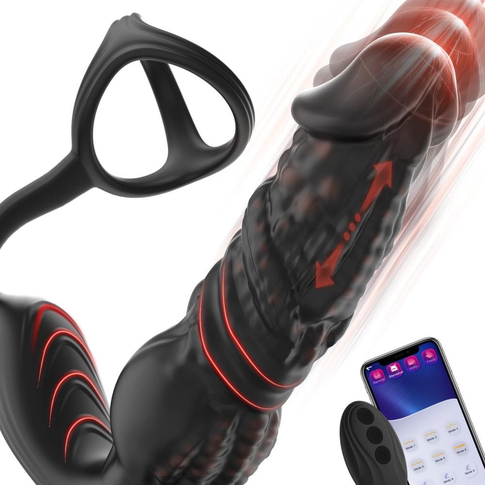 main_pic_0-404 Thrusting Prostate Massager Anal Vibrator for Men Double Ring Masturbation Tools 6 in 1 Vibrating Toys with Silicone Cock Ring - 图片 1