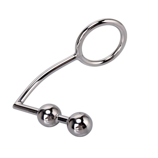 Anal Plug Cock Ring With Ball Metal Steel Hook Chrome Butt