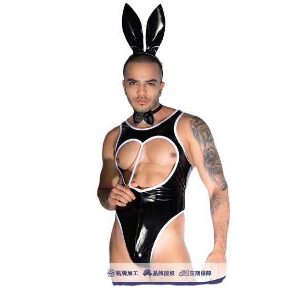 Wholesale High Quality Pu Leather Male Lingerie Club Outfit Roleplay Sexy Bunny Costume Sexy Gay Underwear for Men