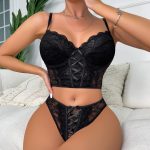 Western Style Sexy Underwire Bra Top and Thongs Lace Inner Club Underwear Sets