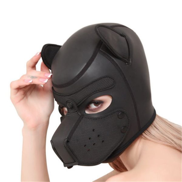 Black PU Leather Bondage Hood, Full Face Blinder Detachable Cover Eye Head for Unisex Adult Play, BDSM Sex Maskes