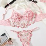 Summer Young Girls Floral Lingerie Hot Transparent Cheap Lingerie Set Sexy Two Piece Bras Panty Brief Sets