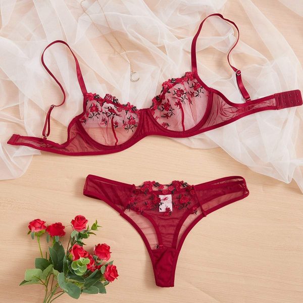Women Fancy Floral Sexy Underwear Night Club Wear for Honeymoon Lingerie Set