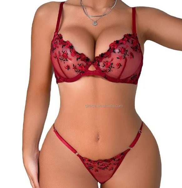 Ready Ship Pretty Girls Cute Micro Bikini Lingerie Set Sexy Sheer Lace Floral Romantic Gift Sleepwear