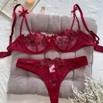 Night Sexy Women 2 Piece Floral Embroidery Sexy Lingerie Underwear Set
