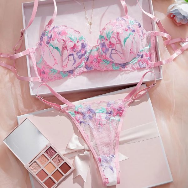 Women's Sexy Underwire Push-Up Lingerie Set Single-Layer Lace with Embroidery Jersey Fabric Thin Style Underwear