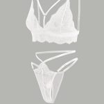 Women's Three-Point Hollow Cross Strap Lace-up Push-Up Bra Set Sexy Thin Floral Pattern Nightwear Transparent Jersey