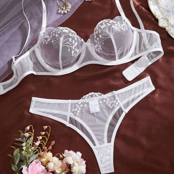 Pure White Lace Lingerie for Women Sexy Comfortable Breathable Push-Up Bras Leopard Embroidery Summer Fresh Bra Brief Sets