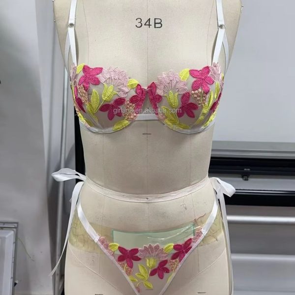 Women's Cute Floral Embroidered Lace Lingerie Set Sexy White Underwire Jersey Fabric Comfortable Breathable Summer Underwear