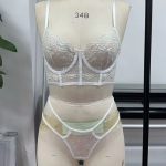 Women's Sexy Lace Eyelash Lingerie Set Beautiful Thin Soft Underwire Fishbone Body-Shaping Vest-style Bra and Panty Set