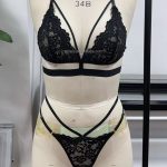 Young Lady's Sexy Black Lace Babydoll Lingerie Set Transparent Underwire Bra Naughty Net Brief Thong Nightwear Made Jersey