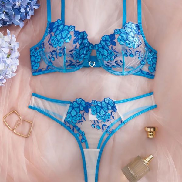 Women's Sexy Lingerie Set Super Beautiful Pure Desire Mesh Bra Set XL Cup Size Logo Waist Solid Lace