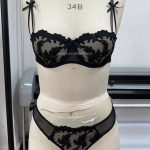 Black See-Through Mesh Lace Lingerie Set with Double Layer Spun Yarn Flower Embroidery Sexy Double Layer Solid Pattern