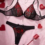 Women's Sexy Lingerie with Lace Trim Heart Embroidery Sheer Bow Design Logo at Waist-Seductive Sexy