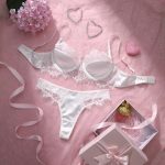 Women's Sexy White Lace Babydoll Lingerie Set See-Through Underwire Bra Embroidery Bow Thin Fabric Naughty Net Brief Girls