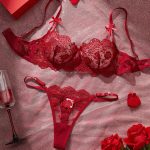 French Lace Embroidery Sexy Bra & Brief Set Low-Rise Underwire with Logo Waist Solid Pattern Thongs Prevents Sagging