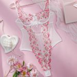Women's Summer Transparent Strap Snap Crotch Babydoll Romper One Piece Sexy Jersey Bodysuit with Lace Decoration for Parties