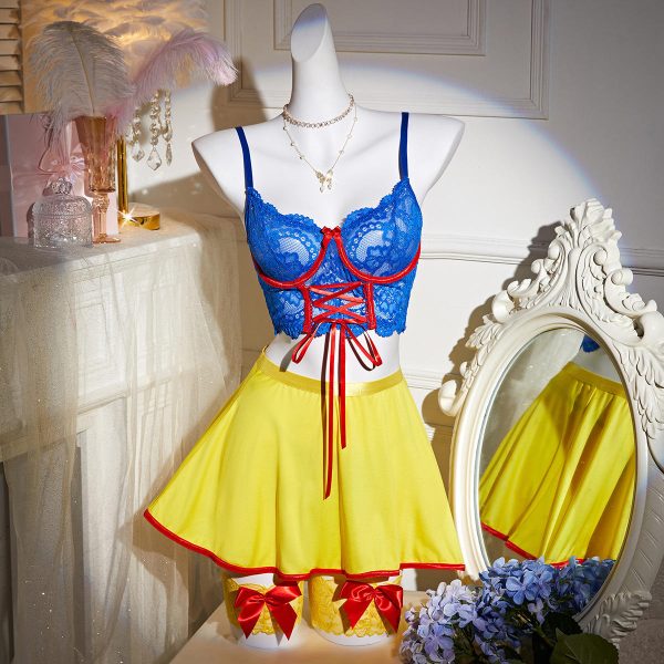 Contrast Color Sexy Lace Push-Up Bra and Short Skirt Thong Set See-Through Temptation with Leg Ring Four-Piece Bra & Briefs