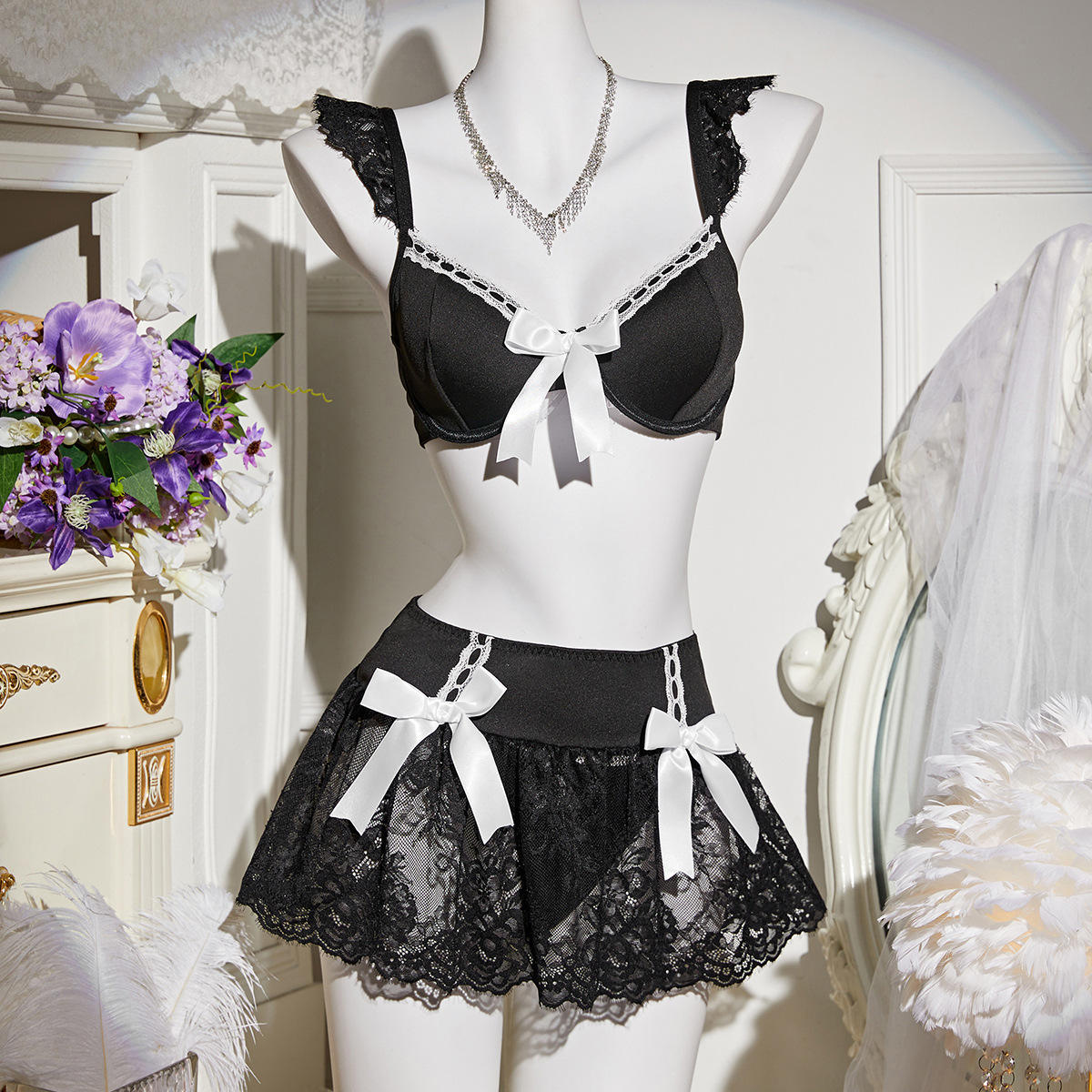 main_pic_0-681 Women's Sexy Bunny Girl Maid Uniform Lingerie Passionate Three-Piece Set with Waist Logo Hot Sale New In-Stock - 图片 1