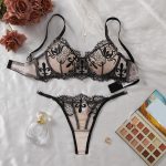 Hot Selling Sexy Lace Bra Set with Heavy Craft Floral Embroidery Floral Garter Belt Lingerie Cheap New Summer Erotic Underwear