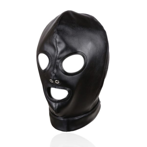 Black Leather Halloween Fetish Head Hood Bondage Masks,Full Face Breathable Restraint Head Hood for Adult Toy Store Online