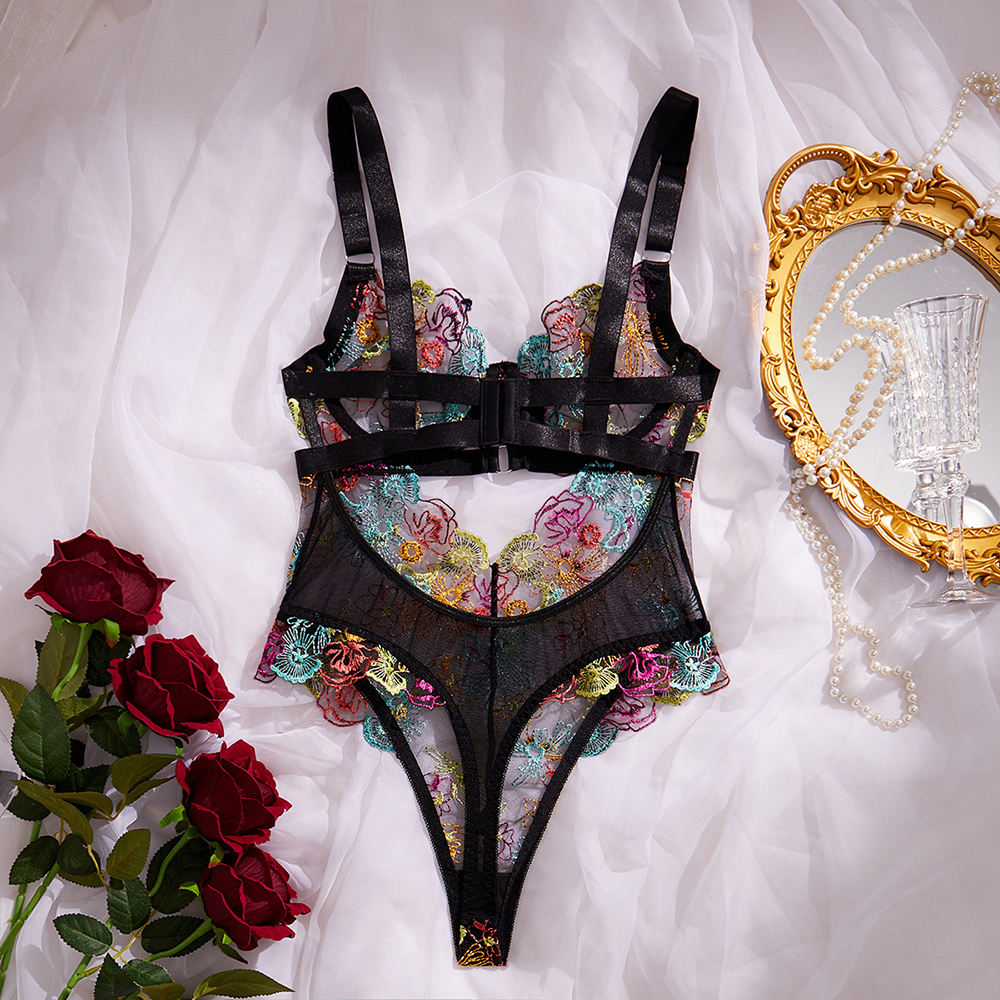 main_pic_0-712 Factory Wholesale Women's Lace Lingerie Set Sexy Ladies Underwear with Bow Decoration Adjustable Straps Thong Panties - 图片 1