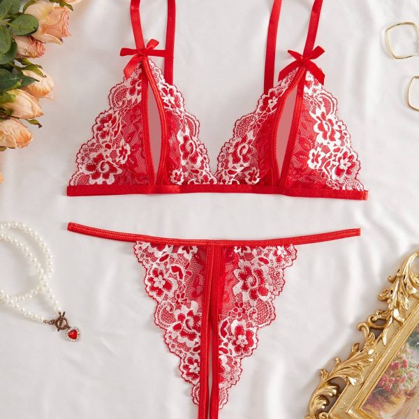 Hot Sale New Romantic Women Solid Bra & Brief Set Lace Halter Cross Women's Underwear Sexy Thin Bra and Lingerie Sets