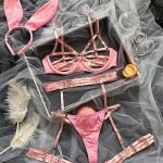 Women's Cute Floral Satin Lace Lingerie Set Sexy Push-up Bralette and Panty Perspective See-Through Underwear Set