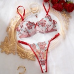 Hot Sale Women's Summer Sexy Bra Suit Ultra-Thin Underwear With Lily Flower Embroidered Bra Sheer Lace Bikini Panties Set