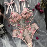 New Design Women Sexy Floral Satin Lace Lingerie Set Sexy Push-up Bralette and Panty Perspective See-Through Underwear Set