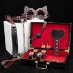 New Accepted Real Leather BDSM Set Bondage Kit Hand Cuffs Sex Collar Paddle Sex Fun Sexy Toys SM Role Play Bondage Gear