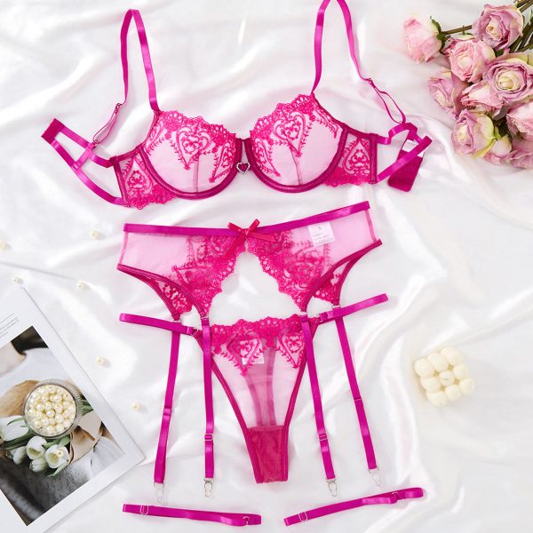 Women's Floral Lace Embroidery Summer Lingerie Set Sexy Mesh Bra Thong Bodysuit Seductive Panties Brancs Underwear