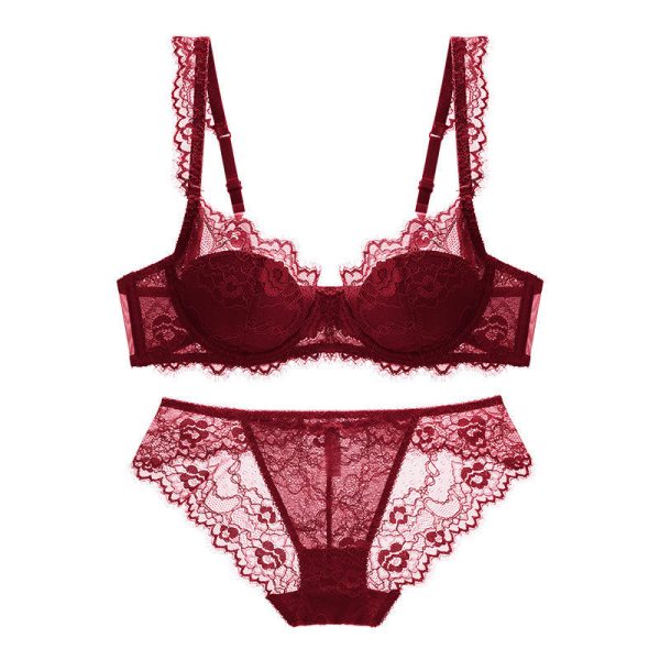 Hot Sale Ultra-Thin Sexy Madam French Bra Lingerie Set for Women Hollow See-Through Mesh Bra with Lace Decoration for Summer