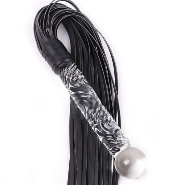 Leather Whip With Glass Pleasure Wand With Ball Tip - Sex Toy for SM or Anal Other SM Products